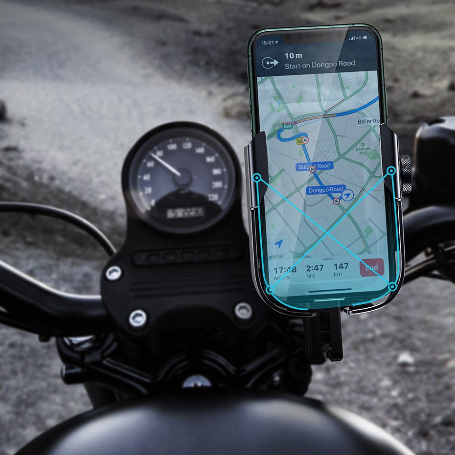 Baseus Armor Verstelbare Motor/Fiets Stuur/Spiegel Smartphone Houder Zwart afbeelding 9