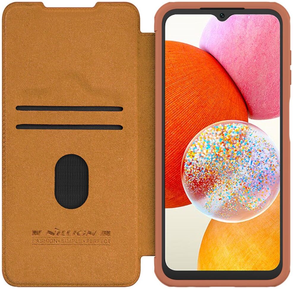 Nillkin Qin Pro Samsung Galaxy A14 Hoesje met Camera Slider Bruin afbeelding 1