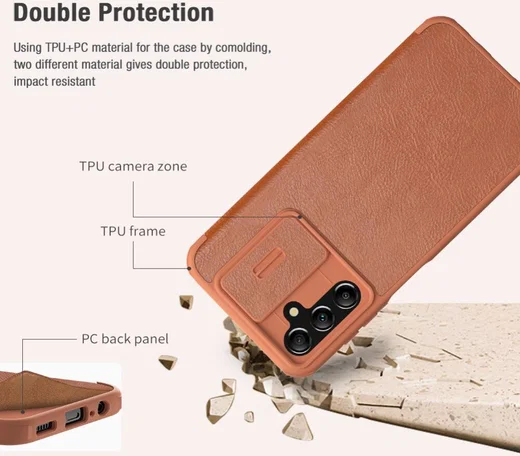 Nillkin Qin Pro Samsung Galaxy A14 Hoesje met Camera Slider Bruin afbeelding 3
