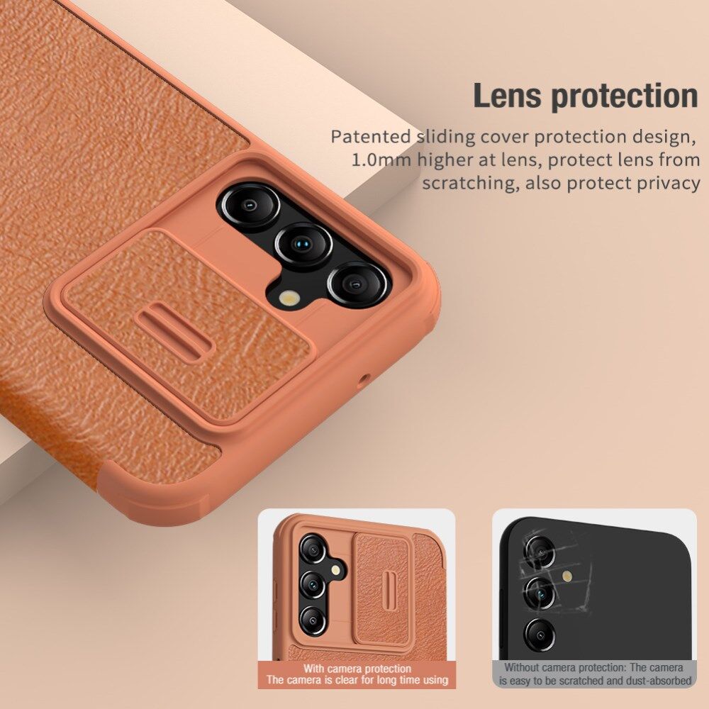 Nillkin Qin Pro Samsung Galaxy A14 Hoesje met Camera Slider Bruin afbeelding 5