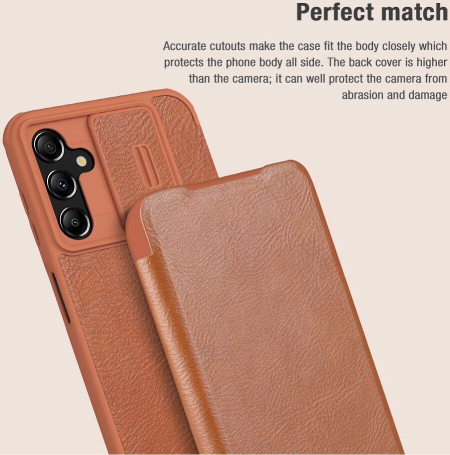 Nillkin Qin Pro Samsung Galaxy A14 Hoesje met Camera Slider Bruin afbeelding 7