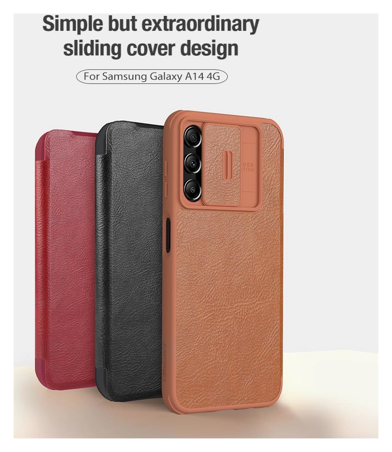 Nillkin Qin Pro Samsung Galaxy A14 Hoesje met Camera Slider Rood afbeelding 8