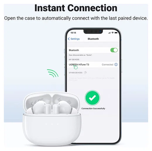 UGREEN HiTune T3 Draadloze Bluetooth Earphones Noise Cancelling Wit afbeelding 9