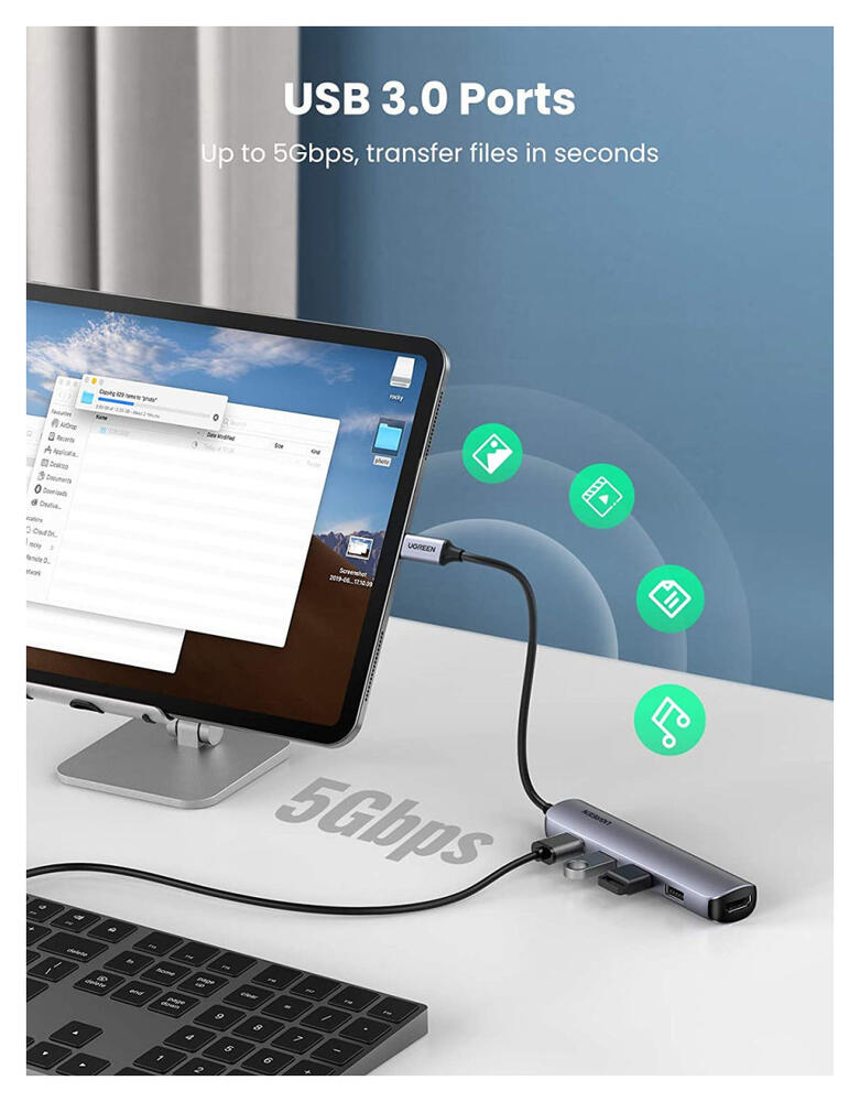 UGREEN 5-in-1 Hub USB-C naar USB/HDMI voor Laptop/MacBook Grijs afbeelding 4