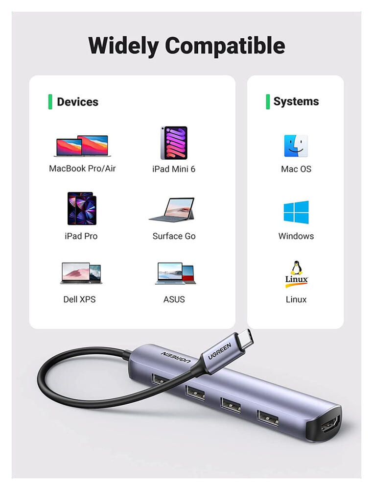 UGREEN 5-in-1 Hub USB-C naar USB/HDMI voor Laptop/MacBook Grijs afbeelding 9
