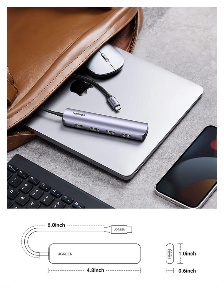 UGREEN 5-in-1 Hub USB-C naar USB/HDMI voor Laptop/MacBook Grijs afbeelding 10