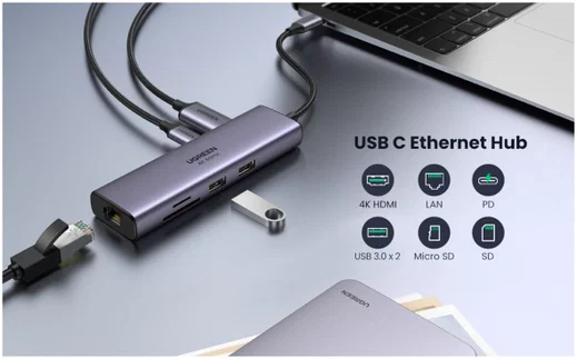 UGREEN 7-in-1 USB-C HUB met HDMI/USB/Ethernet/HDMI/USB-C/Kaartlezer afbeelding 2