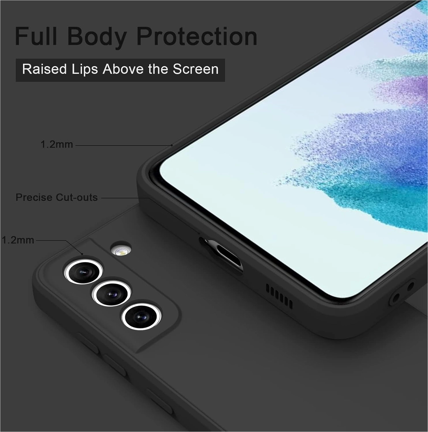 Samsung Galaxy S21 FE Hoesje Dun TPU Matte Back Cover Zwart afbeelding 2