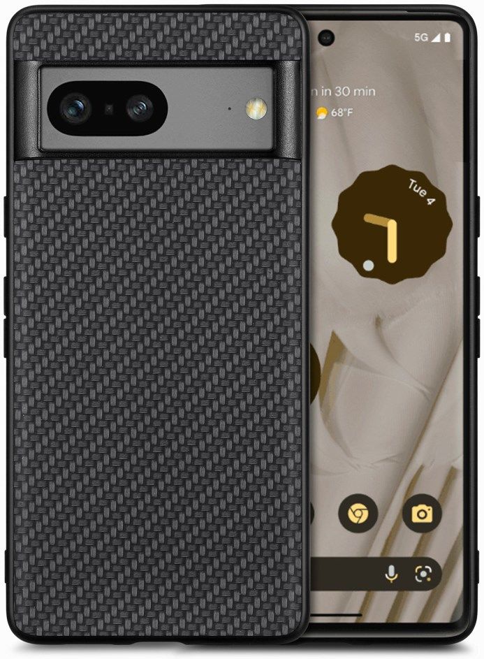 Google Pixel 7a Hoesje Carbon Fiber Back Cover Zwart afbeelding 1