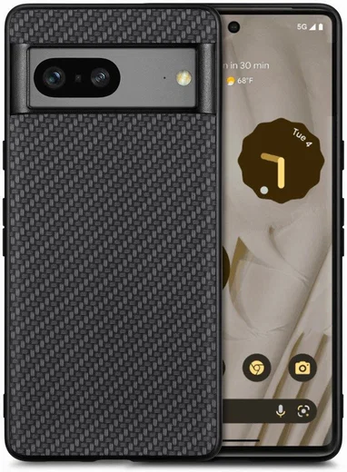 Google Pixel 7a Hoesje Carbon Fiber Back Cover Zwart afbeelding 1
