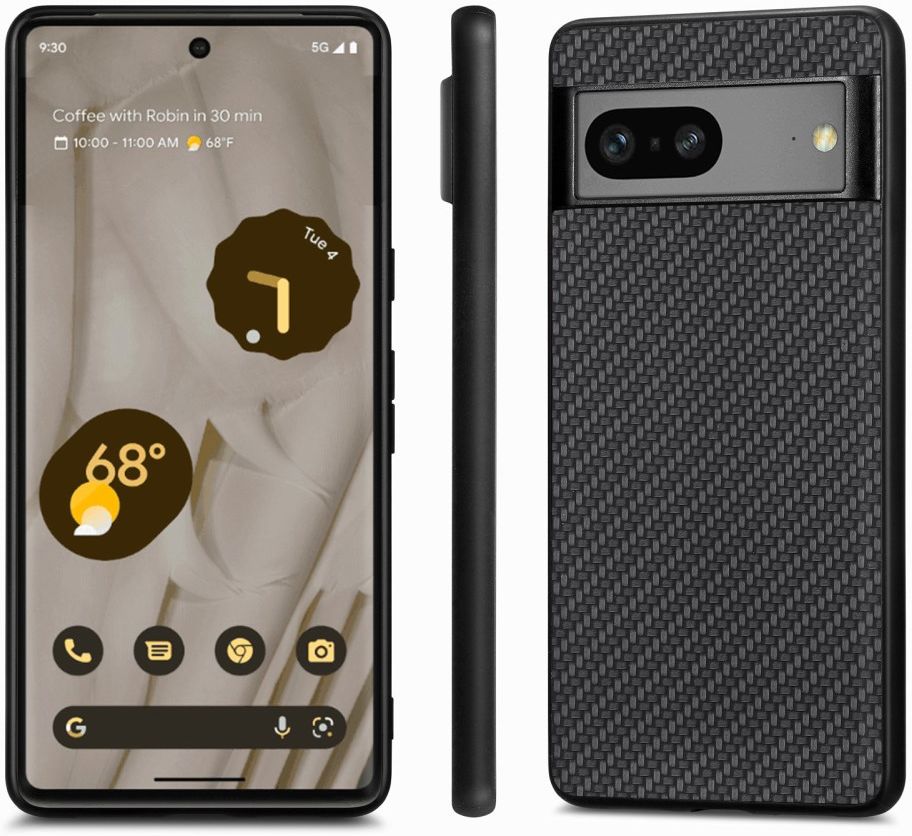 Google Pixel 7a Hoesje Carbon Fiber Back Cover Zwart afbeelding 2