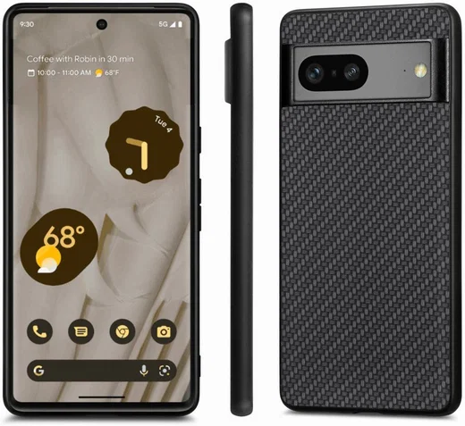 Google Pixel 7a Hoesje Carbon Fiber Back Cover Zwart afbeelding 2
