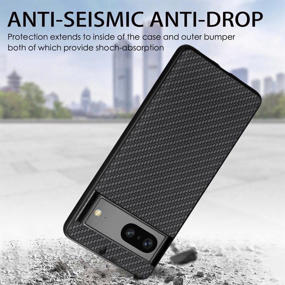Google Pixel 7a Hoesje Carbon Fiber Back Cover Zwart afbeelding 3