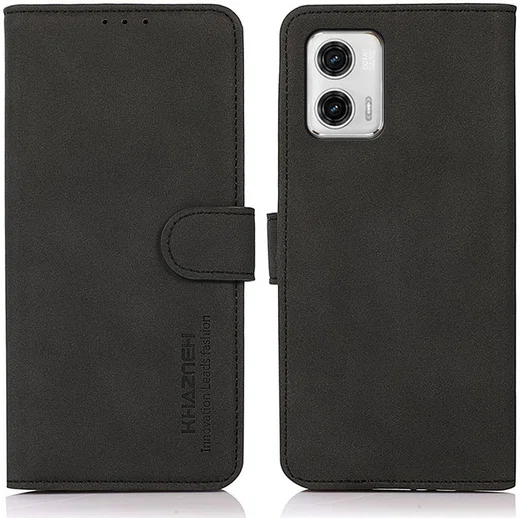KHAZNEH Motorola Moto G73 Hoesje Retro Wallet Book Case Zwart afbeelding 3