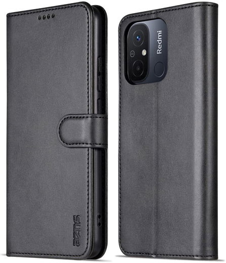 AZNS Xiaomi Redmi 12C Hoesje Wallet Book Case Kunstleer Zwart afbeelding 2