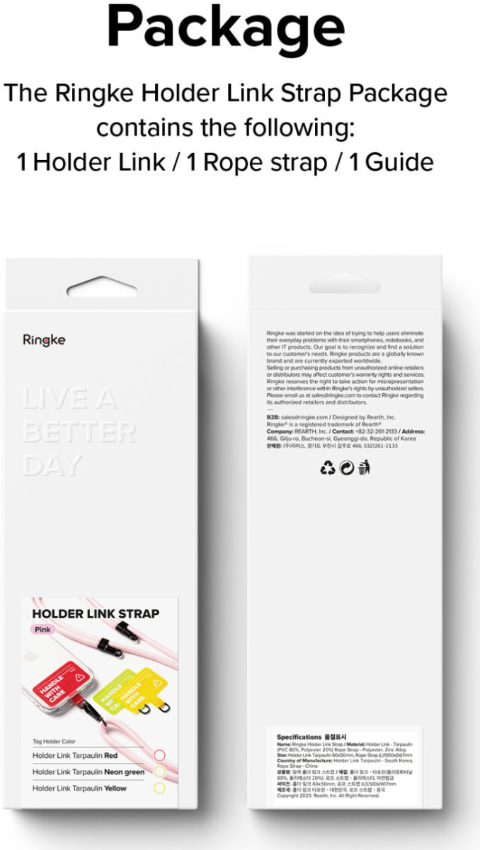 Ringke Holder Link Strap Groen - Universeel Telefoon Koord Zwart / Wit afbeelding 11