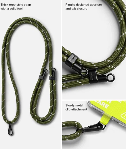 Ringke Holder Link Strap Groen - Universeel Telefoon Koord Zwart / Wit afbeelding 8