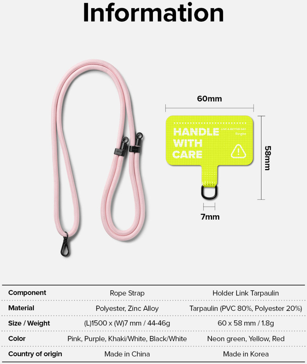 Ringke Holder Link Strap Geel - Universeel Telefoon Koord Roze afbeelding 11
