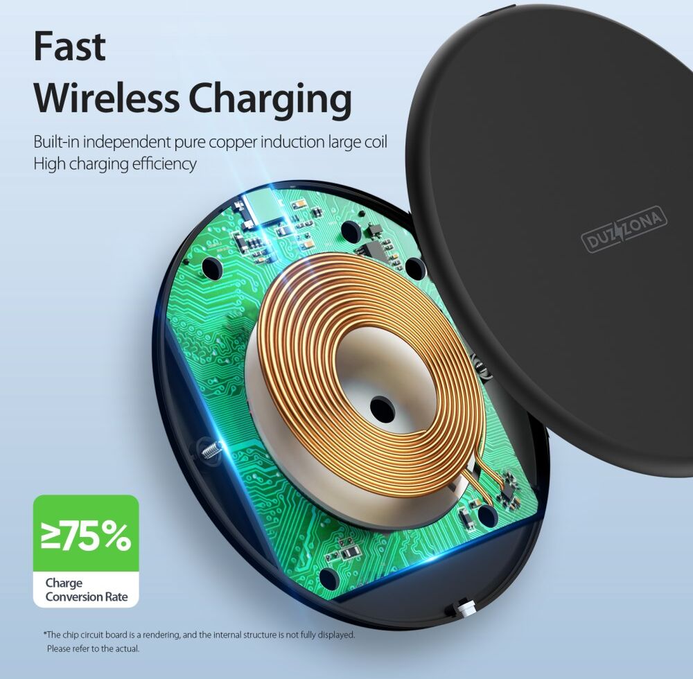 Duzzona W11 15W Draadloze Fast Charge Oplader met USB-C Kabel 1M Zwart afbeelding 6