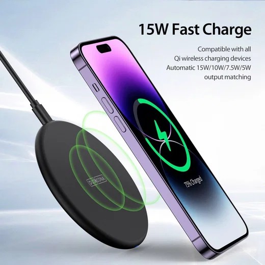 Duzzona W11 15W Draadloze Fast Charge Oplader met USB-C Kabel 1M Zwart afbeelding 3