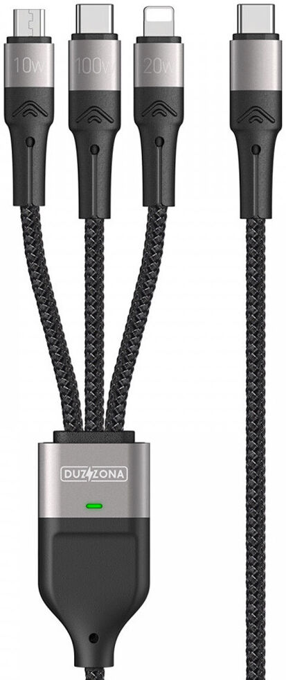Duzzona USB-C 3-in-1 USB-C/Lightning /MicroUSB Kabel 100W 1.3M Zwart afbeelding 1