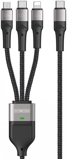 Duzzona USB-C 3-in-1 USB-C/Lightning /MicroUSB Kabel 100W 1.3M Zwart afbeelding 1