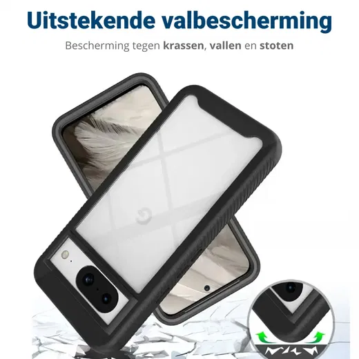 Google Pixel 8 Hoesje Full Protect 360° Cover Hybride Zwart afbeelding 4