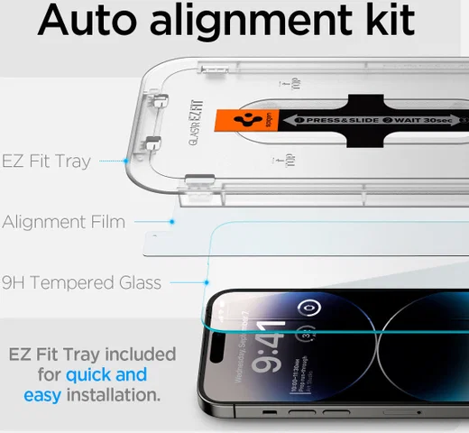 Spigen EZ Fit GLAS.tR Apple iPhone 14 Pro Screen Protector 2-Pack afbeelding 4