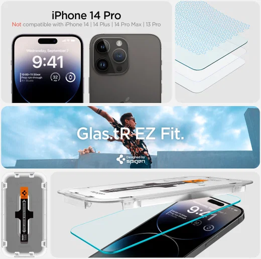 Spigen EZ Fit GLAS.tR Apple iPhone 14 Pro Screen Protector 2-Pack afbeelding 5