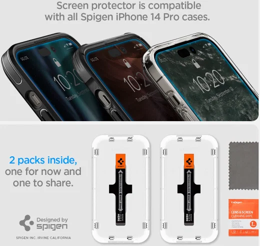Spigen EZ Fit GLAS.tR Apple iPhone 14 Pro Screen Protector 2-Pack afbeelding 10