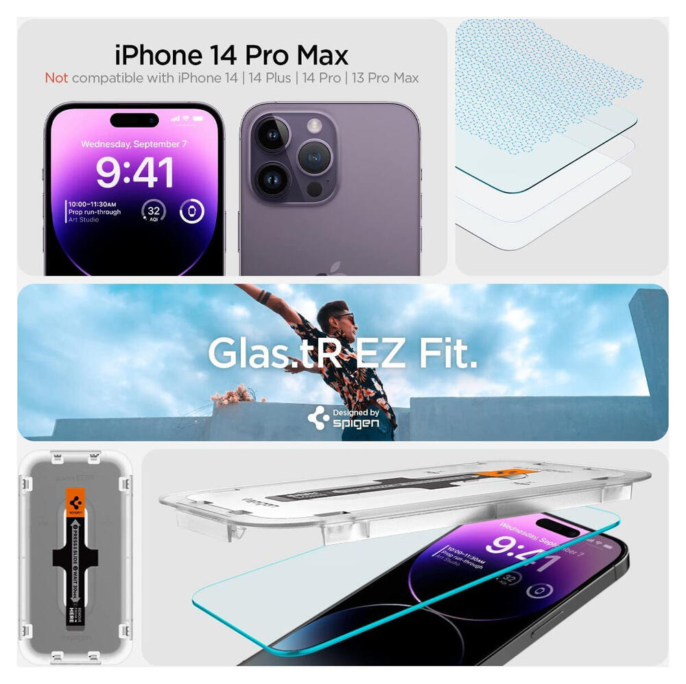 Spigen EZ Fit GLAS.tR Apple iPhone 14 Pro Max Screen Protector 2-Pack afbeelding 6