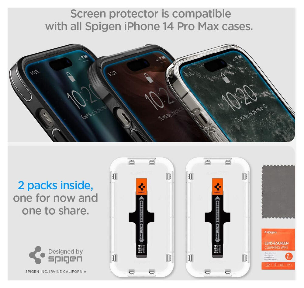 Spigen EZ Fit GLAS.tR Apple iPhone 14 Pro Max Screen Protector 2-Pack afbeelding 7