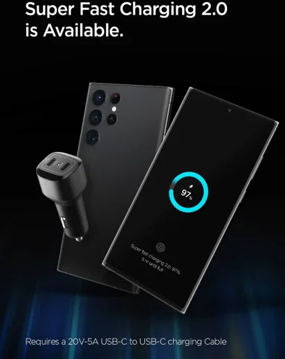 Spigen PC2200 Power Delivery Duo USB-C Autolader 75W Fast Charge Zwart afbeelding 3