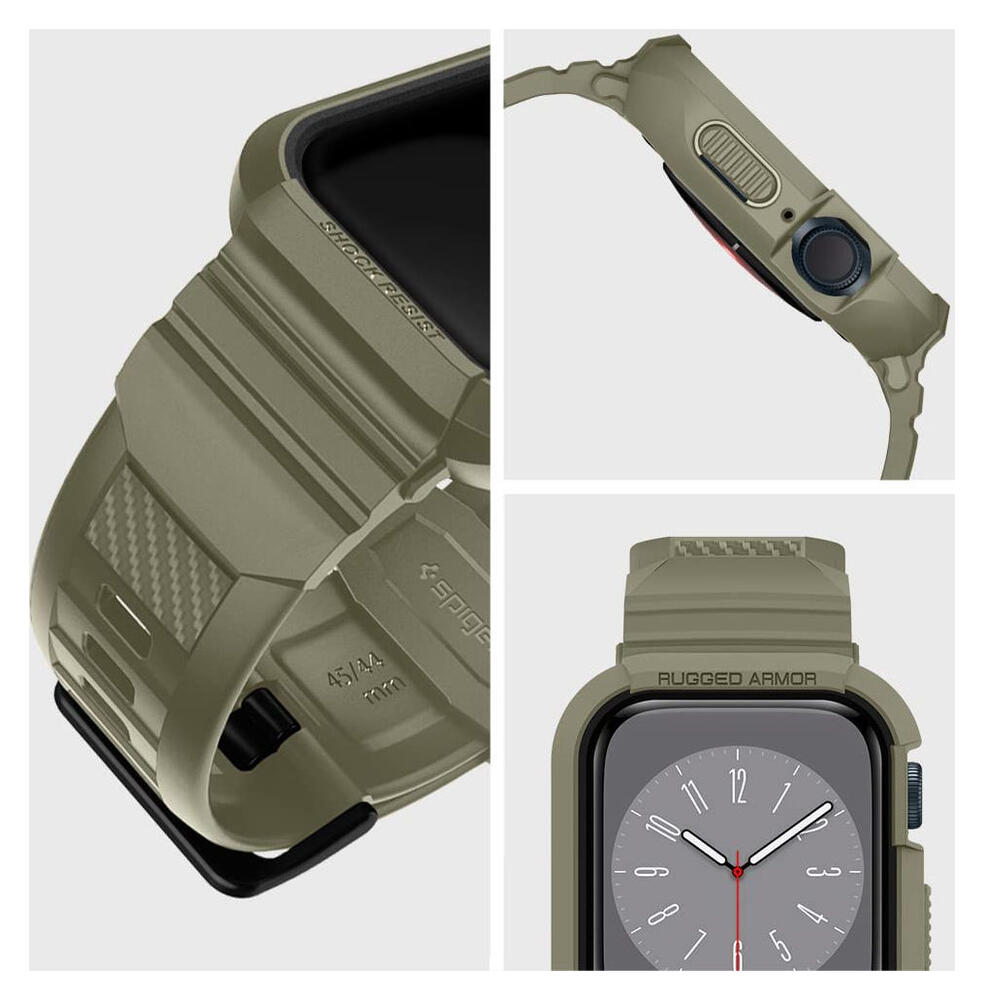 Spigen Rugged Armor Pro - Apple Watch 45MM / 44MM Hoesje en Bandje - Khaki afbeelding 10