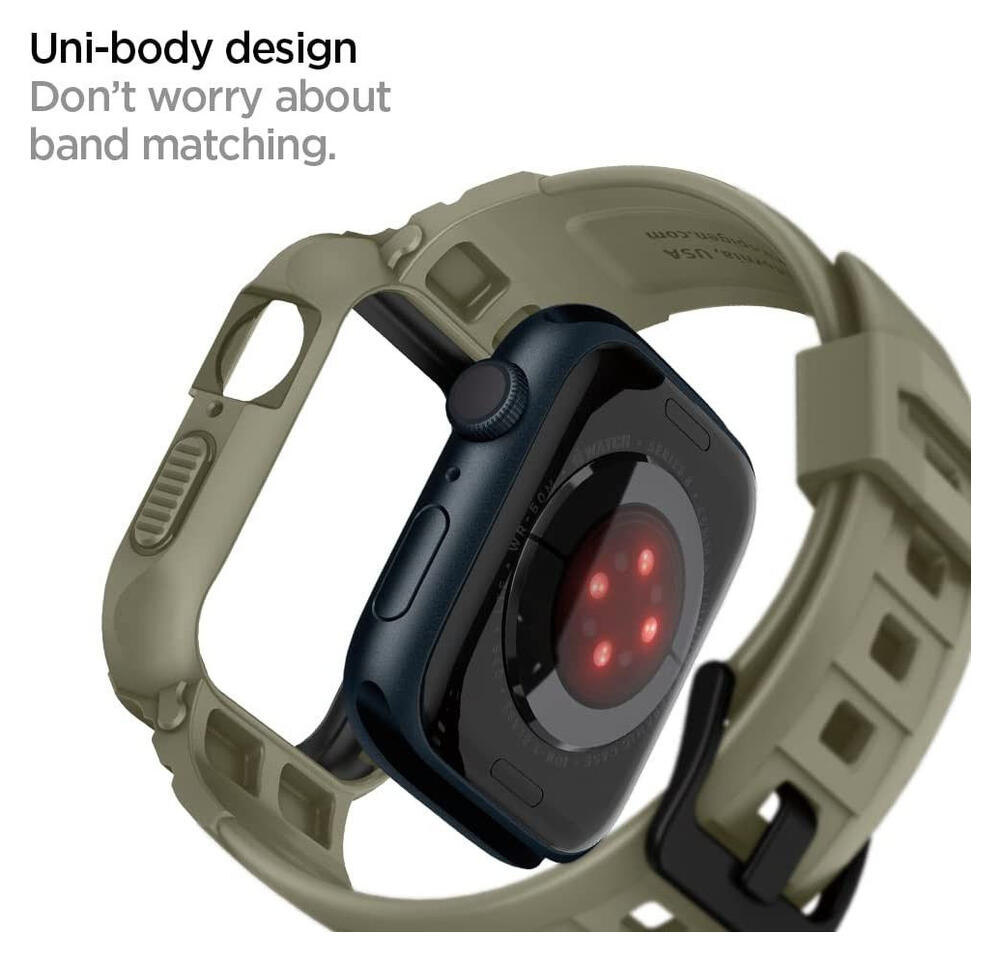 Spigen Rugged Armor Pro - Apple Watch 45MM / 44MM Hoesje en Bandje - Khaki afbeelding 3