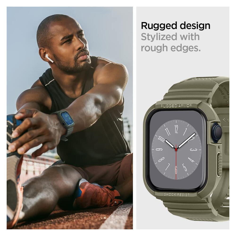 Spigen Rugged Armor Pro - Apple Watch 45MM / 44MM Hoesje en Bandje - Khaki afbeelding 4