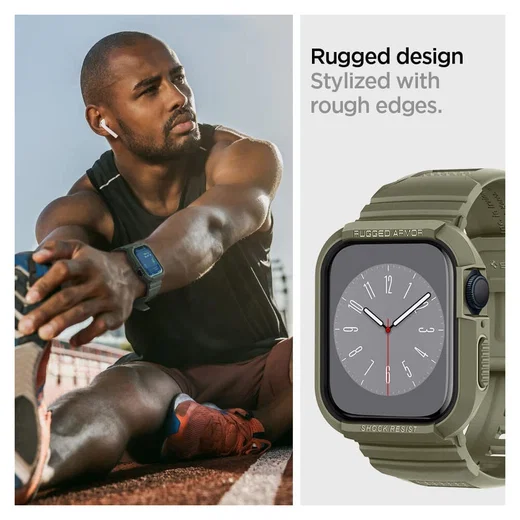 Spigen Rugged Armor Pro - Apple Watch 45MM / 44MM Hoesje en Bandje - Khaki afbeelding 4
