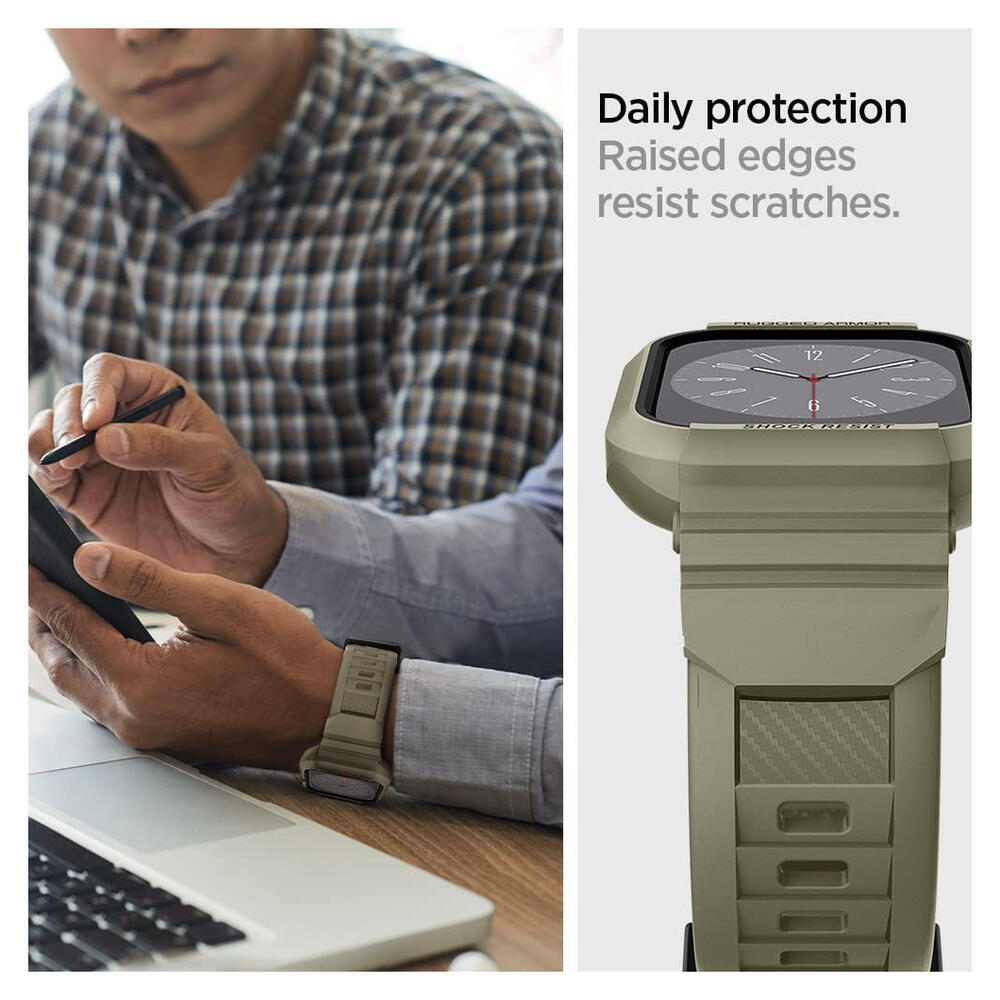 Spigen Rugged Armor Pro - Apple Watch 45MM / 44MM Hoesje en Bandje - Khaki afbeelding 5