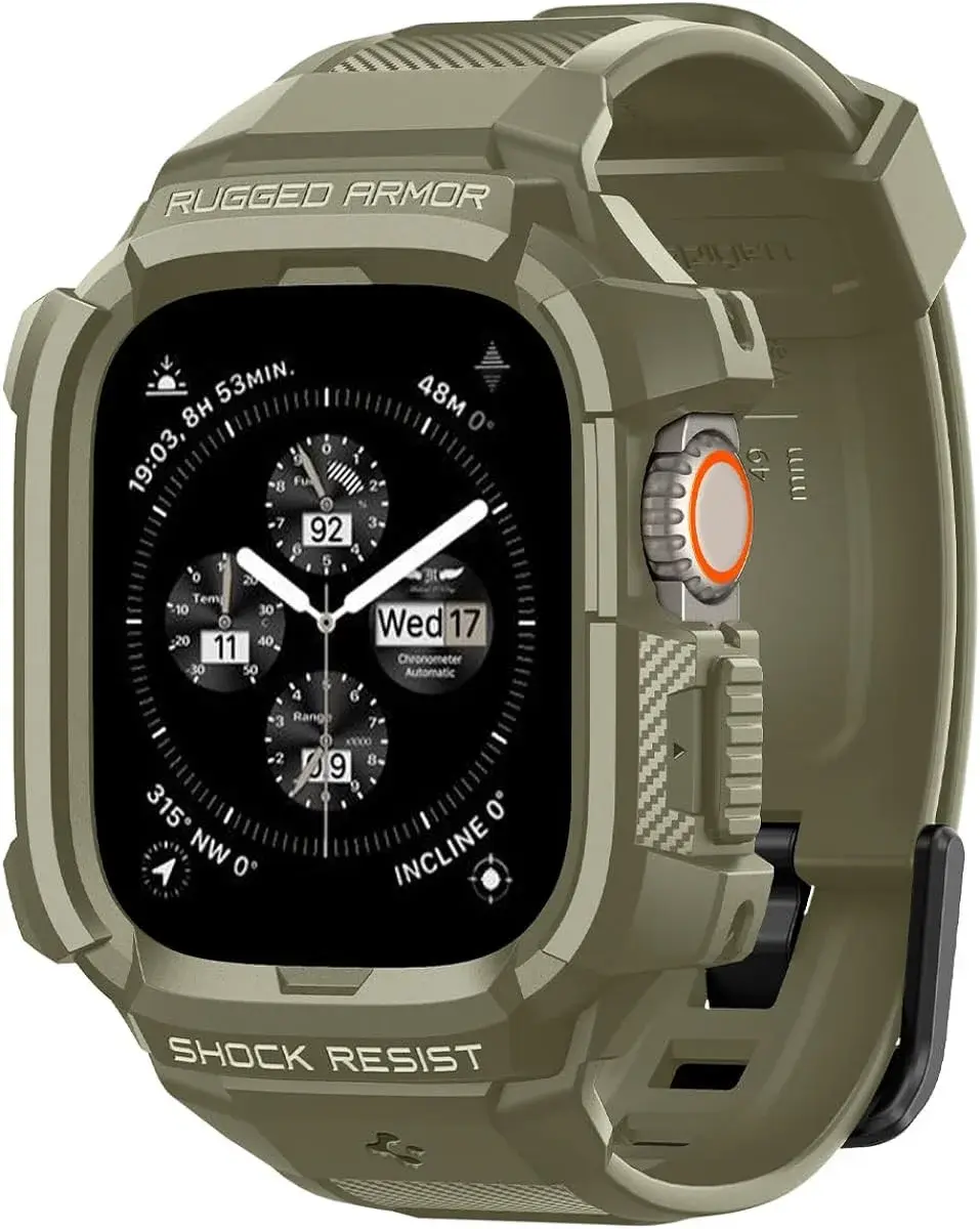 Spigen Rugged Armor - Apple Watch Ultra 3/2/1 - Hoesje en Bandje - Khaki afbeelding 1