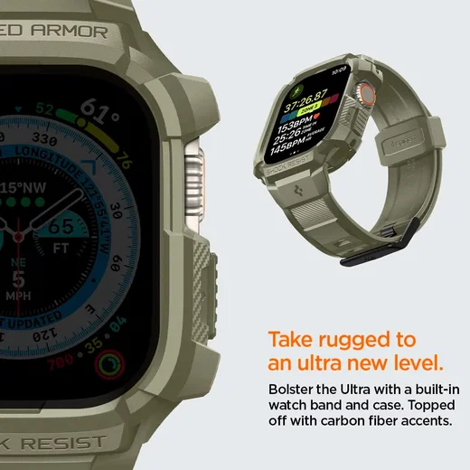 Spigen Rugged Armor - Apple Watch Ultra 3/2/1 - Hoesje en Bandje - Khaki afbeelding 4