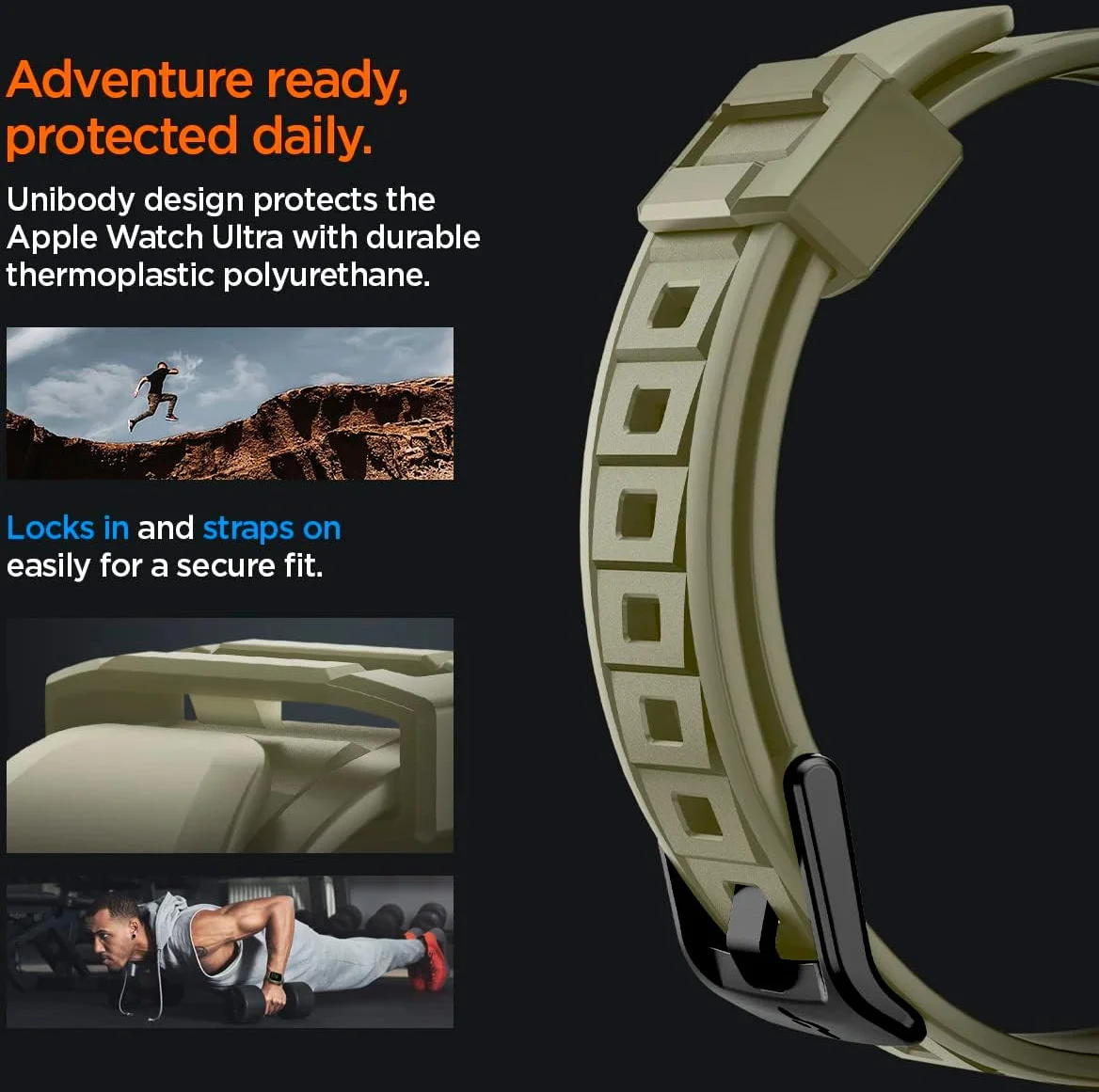Spigen Rugged Armor - Apple Watch Ultra 3/2/1 - Hoesje en Bandje - Khaki afbeelding 5