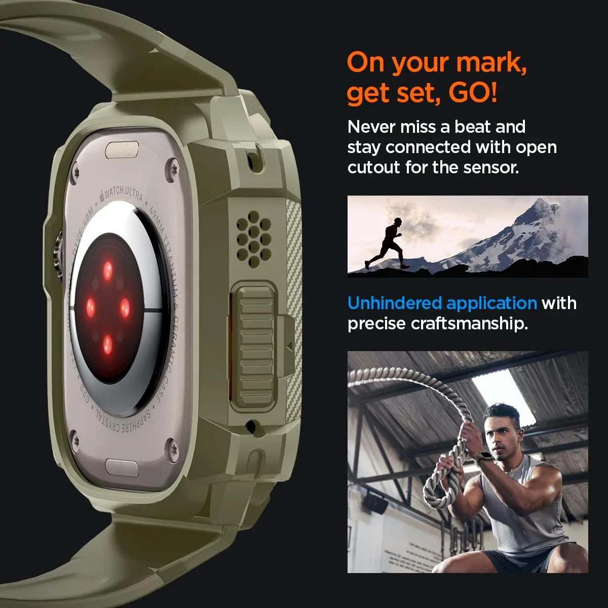 Spigen Rugged Armor - Apple Watch Ultra 3/2/1 - Hoesje en Bandje - Khaki afbeelding 6
