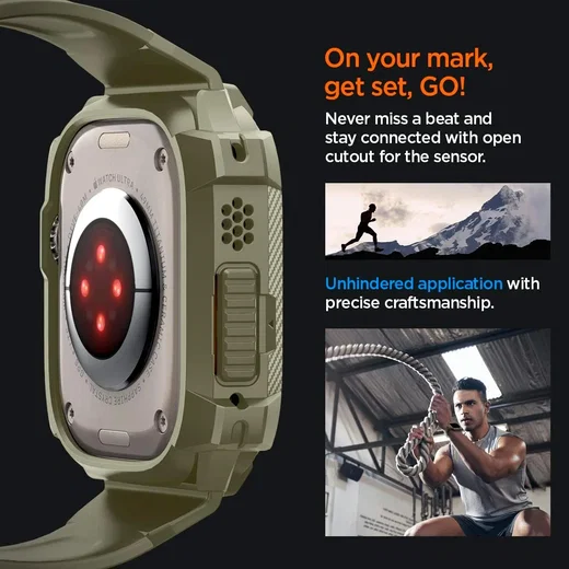 Spigen Rugged Armor - Apple Watch Ultra 3/2/1 - Hoesje en Bandje - Khaki afbeelding 6