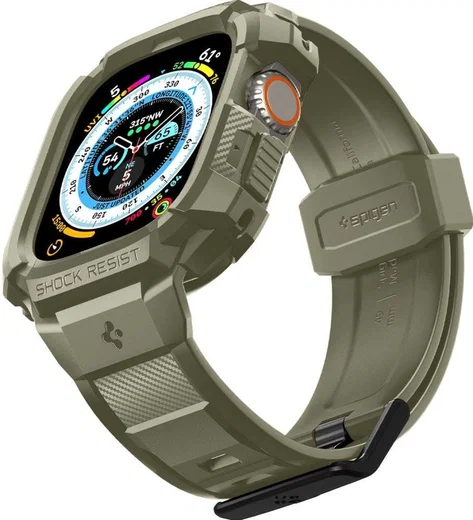 Spigen Rugged Armor - Apple Watch Ultra 3/2/1 - Hoesje en Bandje - Khaki afbeelding 17