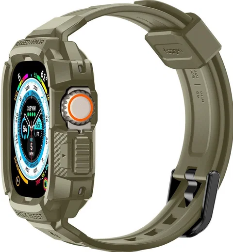 Spigen Rugged Armor - Apple Watch Ultra 3/2/1 - Hoesje en Bandje - Khaki afbeelding 19