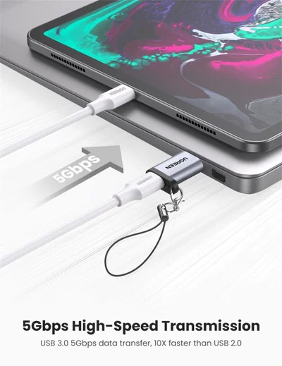 UGREEN 3A Fast Charge USB-A 3.0 naar USB-C Female Adapter 5Gbps Grijs afbeelding 5