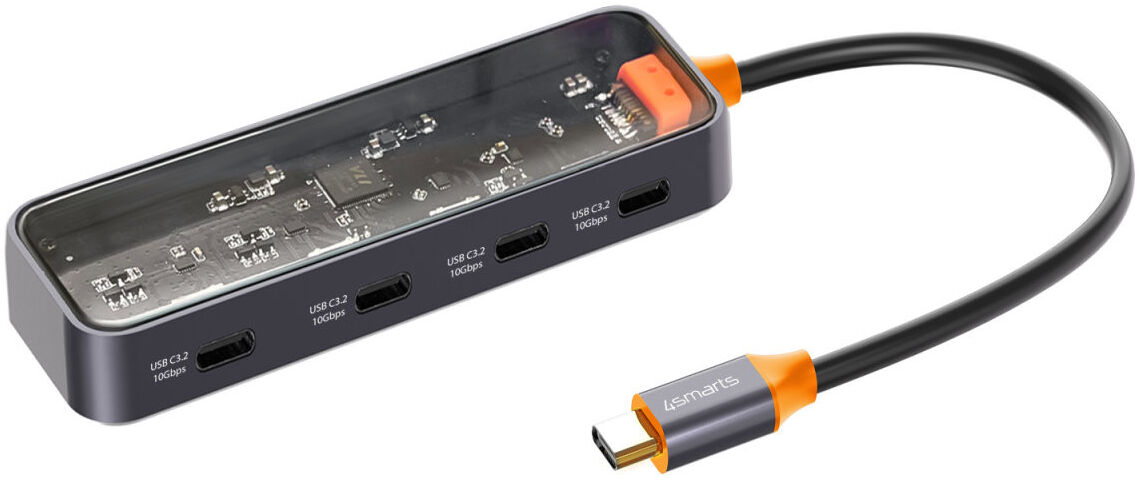 4smarts 4-in-1 USB-C naar 4x USB-C Hub 10Gbps Grijs afbeelding 1