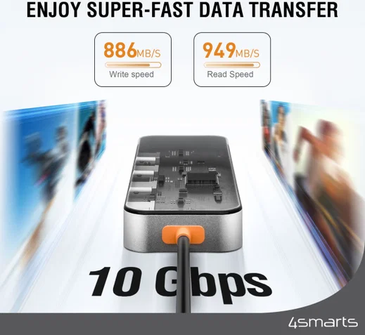 4smarts 4-in-1 USB-C naar 4x USB-C Hub 10Gbps Grijs afbeelding 4