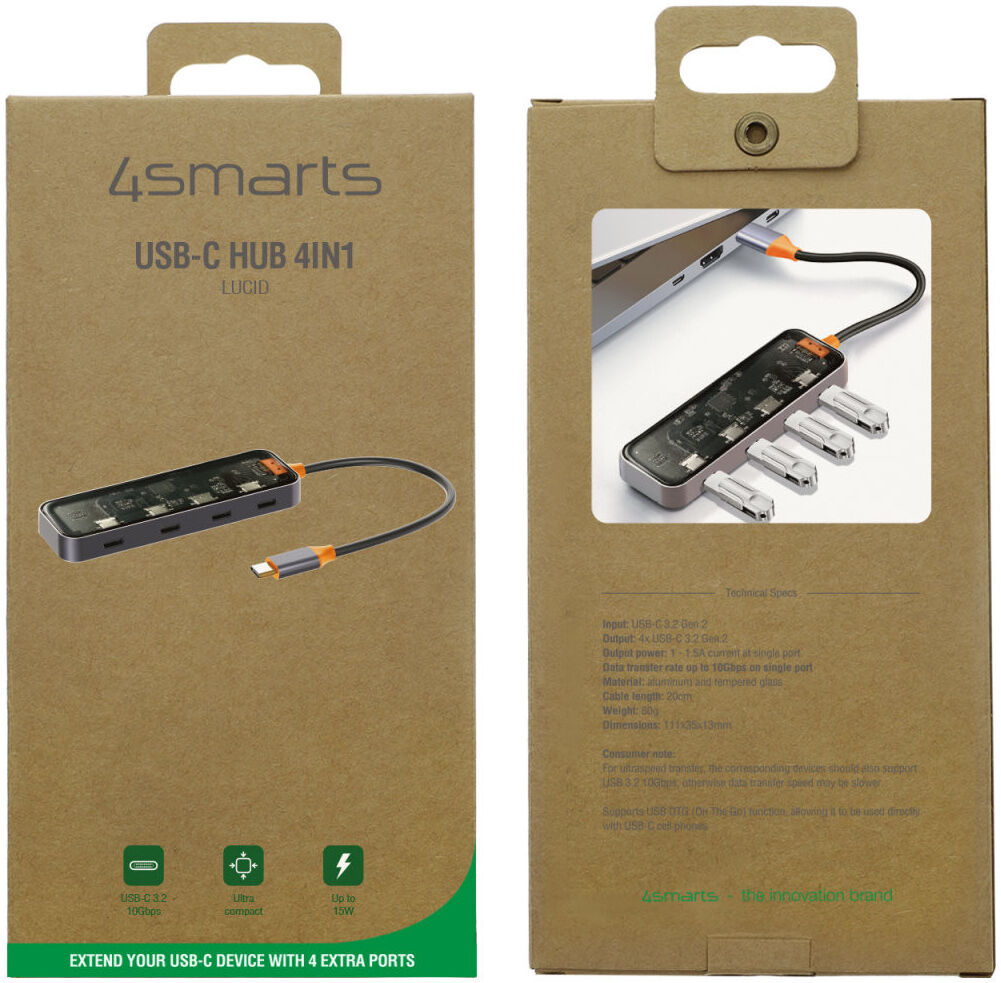 4smarts 4-in-1 USB-C naar 4x USB-C Hub 10Gbps Grijs afbeelding 9