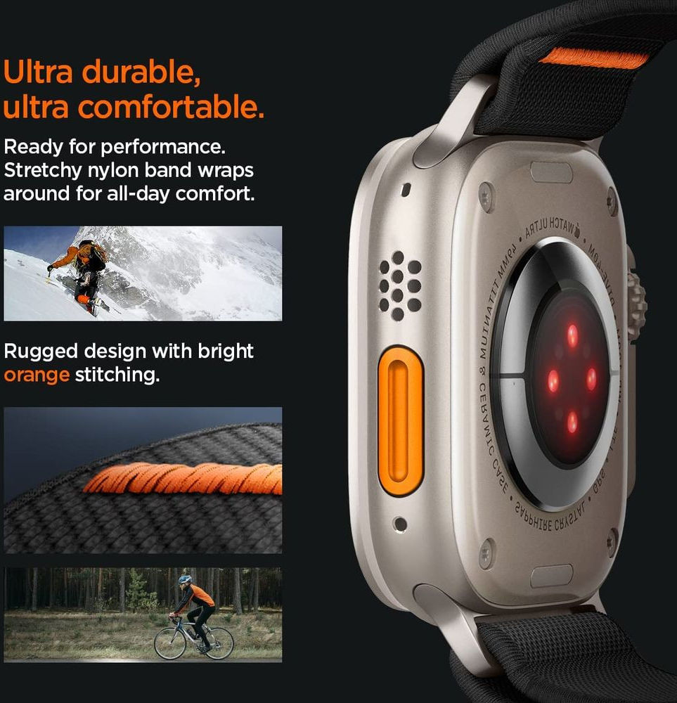 Spigen Fit Lite - Ultra Apple Watch Bandje - 42MM/44MM/45MM/49MM - Zwart afbeelding 4